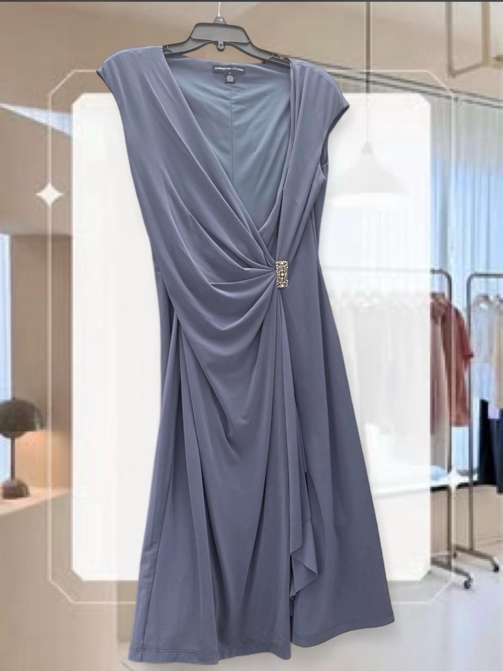 American Living Slate Blue Draped Midi Dress